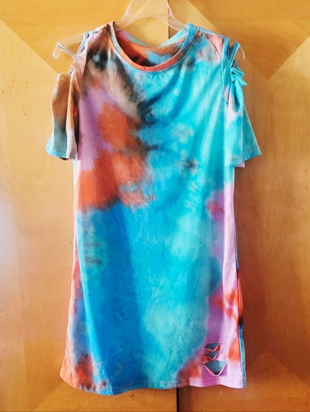 Tie-Dye Cold-Shoulder T-Shirt Dress
